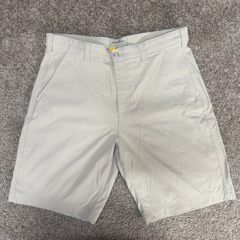 Eddie Bauer Travex Horizon Guide Chino Shorts Men 36 Beige Stretch Logo Mid Rise